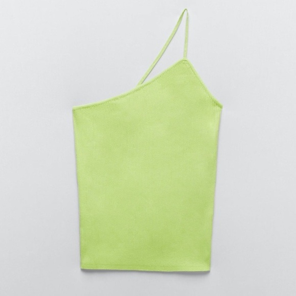 Zara Bright Green One Shoulder Ribbed Top